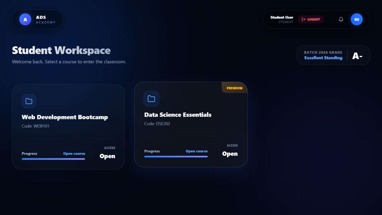 Arcona student dashboard showing enrolled courses and learning progress